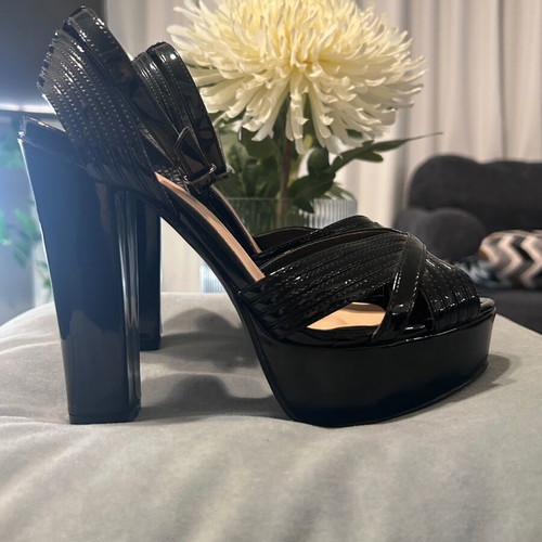 Celestino Black Patent Platform Sandals Size 37 Like New