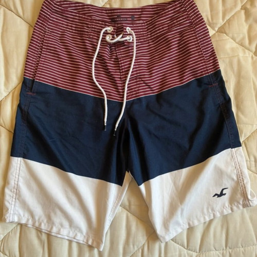 Hollister Board Shorts Size 28 XS Dark Blue Burgundy Striped Swim Trunks