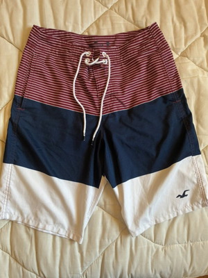 Hollister Board Shorts Size 28 XS Dark Blue Burgundy Striped Swim Trunks