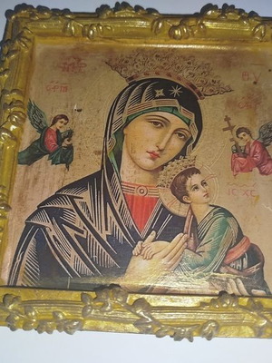 Icon of Virgin Mary with Jesus Christ new, 15x15 cm, handmade clay