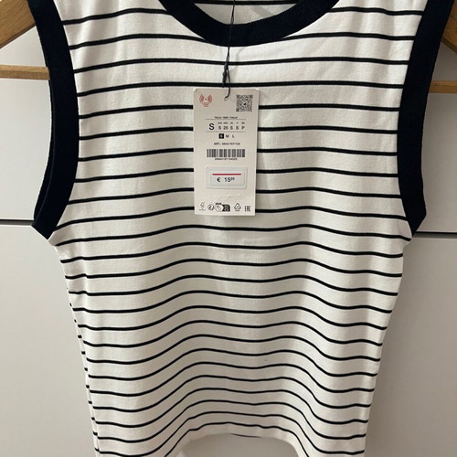 Zara Black and White Striped Top Size S New with Tags Gold Shoulder Buttons