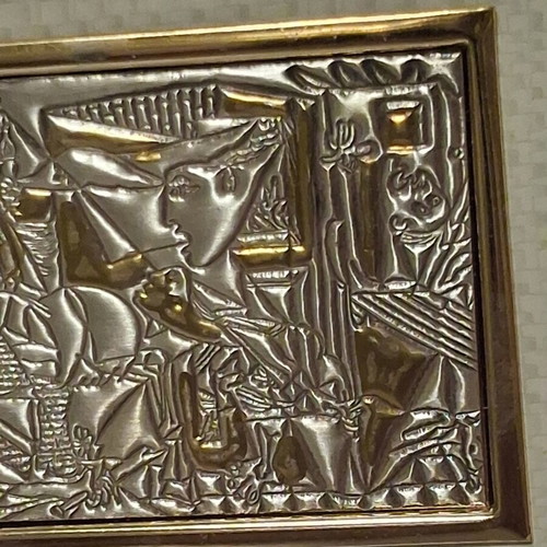 Guernica embossed metal plaque decoration like new with gilded details
