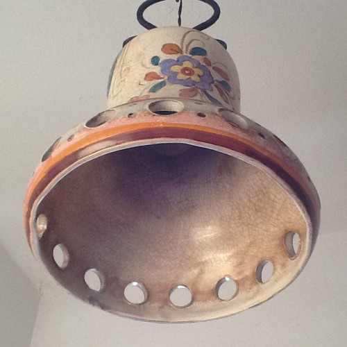 Vintage ceramic handmade ceiling light used with metal details