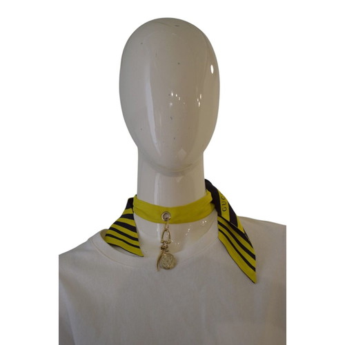 Gucci Twilly yellow black striped silk scarf choker bag charm