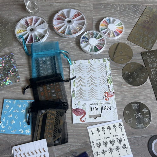 Mega Nail Art Decoration Bundle new, stamping plates, stickers, rhinestones