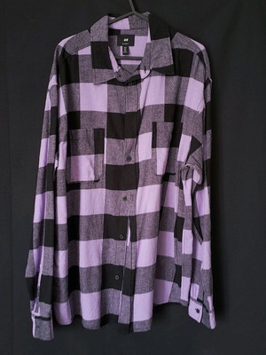 H&M checked shirt new, relaxed fit, grey with purple lilac