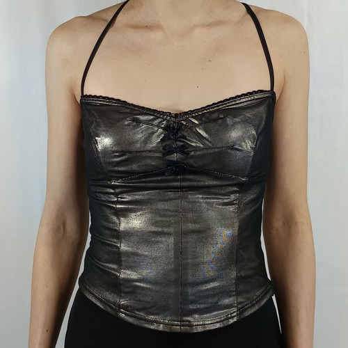 On Line corset top with mesh fabric in anthracite metallic, like new
