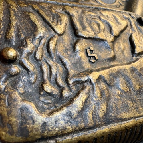 Vintage brass ashtray with lion carving, like new
