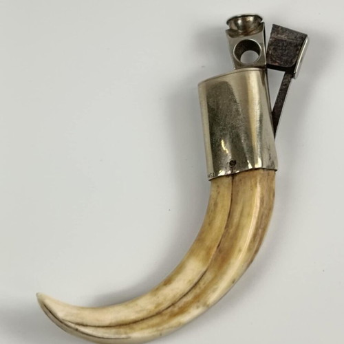 Antique German cigar cutter from 1930s like new, boar tooth and silver