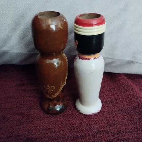 Decorative wooden dolls used, vintage hand-painted pair from Egypt