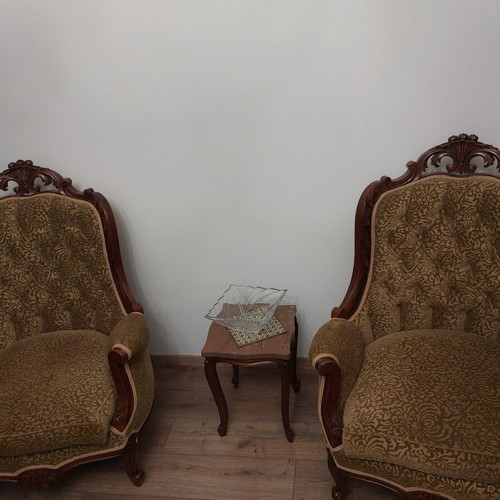 Antique carved wood sofa and armchair set