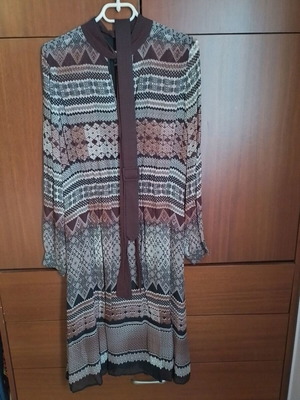 Mango dress L like new, brown with geometric patterns
