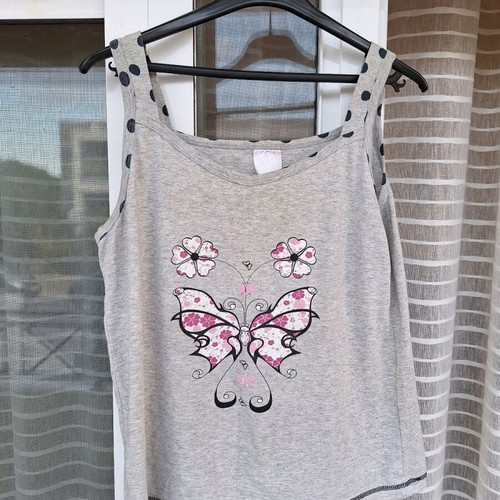 Gray pajama top with butterfly used, size medium