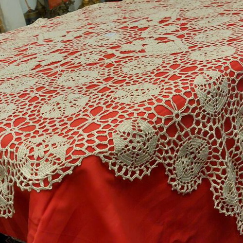 Handmade crochet tablecloth grapes 120x120 new, 50-year heirloom
