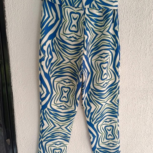 Animal print pants, medium large, blue turquoise