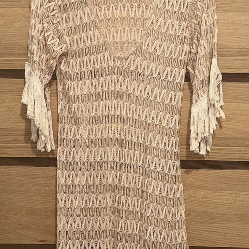 Knit kaftan dress like new, beige with fringe tassels