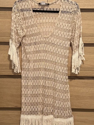 Knit kaftan dress like new, beige with fringe tassels