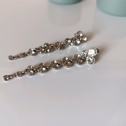 Dangling earrings with stones and rhinestones, like new, silver