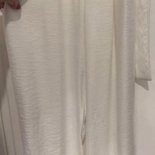 White linen one-piece with belt and straw buckle, new