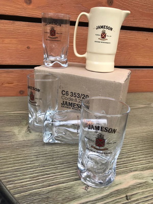 Συλλεκτικά ποτήρια Jameson whiskey και κανατάκι bar καινούργια, σετ 6 τεμαχίων