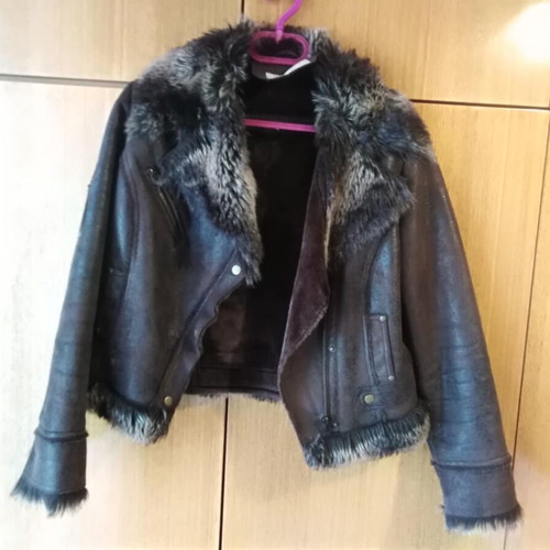Suede women's jacket with fur lining like new, brown