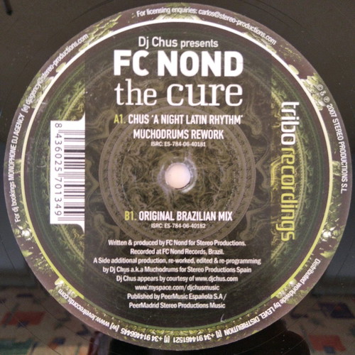 DJ Chus/FC Nond The Cure 12" single used, electronic vinyl