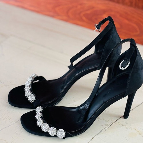 Mango sandals like new, black with silver crystals, 10 cm heel, size 41