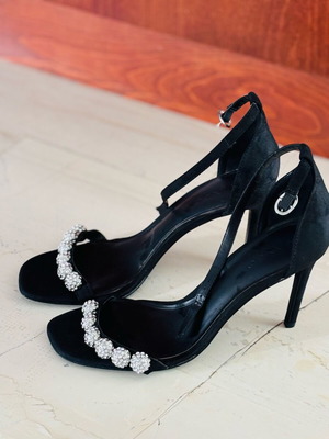 Mango sandals like new, black with silver crystals, 10 cm heel, size 41