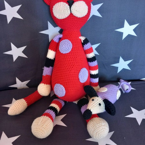 Handmade cat doll new, crocheted from cotton yarn