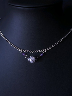 Necklace with white acrylic pearl and purple crystals like new