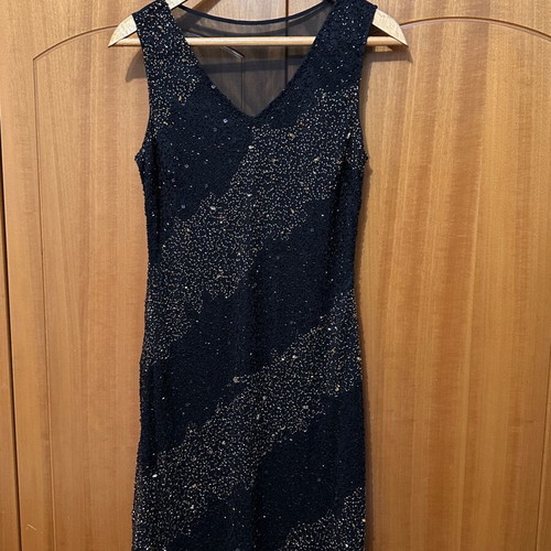 Black evening dress like new with beads and shimmer midi