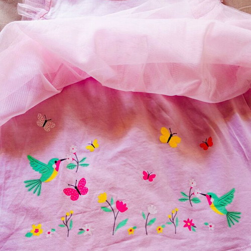 Liegelind pink baby dress with tulle and floral pattern, size 80