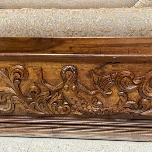 Solid Walnut Sofa Hand-Carved Like New with Storage Space