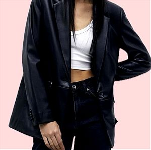 Pull & Bear black leather blazer jacket