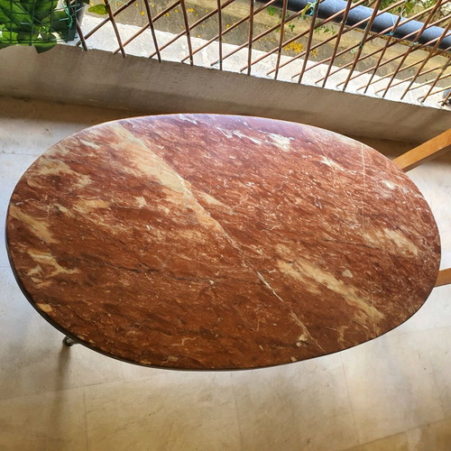 Vintage wooden table with marble top, 60-70s