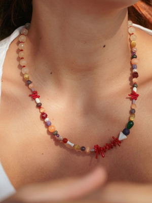 Handmade necklace with coral and stainless steel clasps new