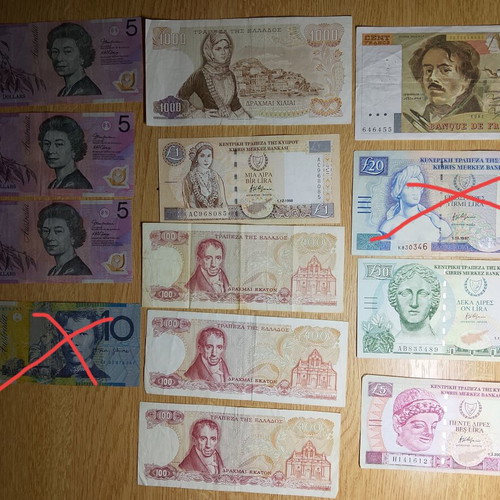 Banknotes used, various currencies
