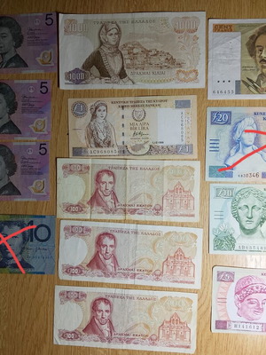Banknotes used, various currencies