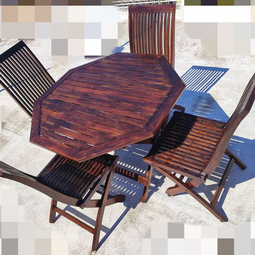 Wooden folding patio dining set with 1 table and 4 chairs