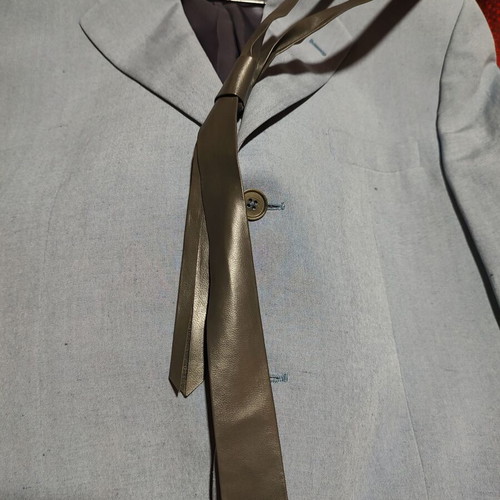 Men's tie like new, grey silver leatherette