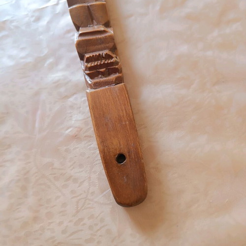 Vintage decorative wooden wall spoon 69 cm, Boho Tiki style