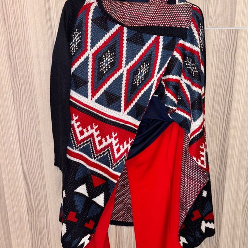 Women's clothing set like new, cardigan, turtleneck, pants in blue and red
