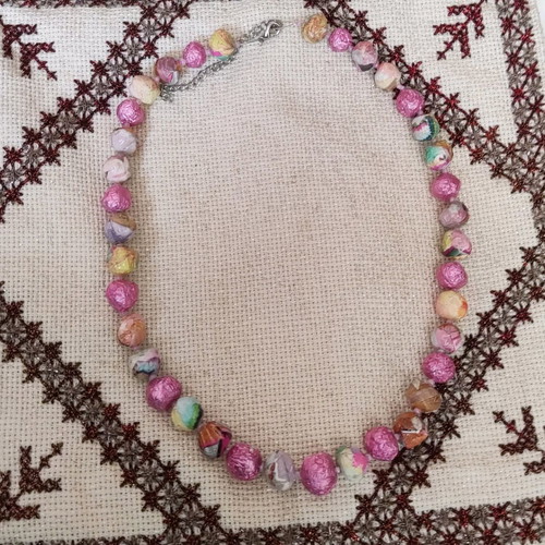 Pink pastel handmade papier-mâché necklace new