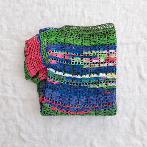 Handmade multicolor crochet cotton blouse one size