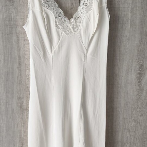 Vintage Erka White Slip Dress with Lace, Like New, Size Small-Medium