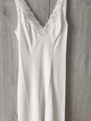 Vintage Erka White Slip Dress with Lace, Like New, Size Small-Medium