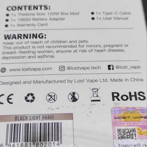 Thelema Solo 100W Mod used by Lost Vape