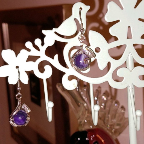 Silver earrings with purple stone handmade, new