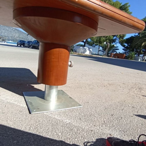 Wooden boat table like new with sturdy base and marine finish