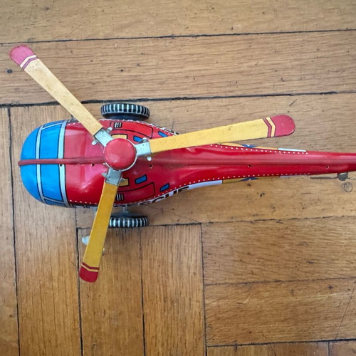 Rescue S-54 Retro Metal Helicopter Tin Toy used, wind-up, functional